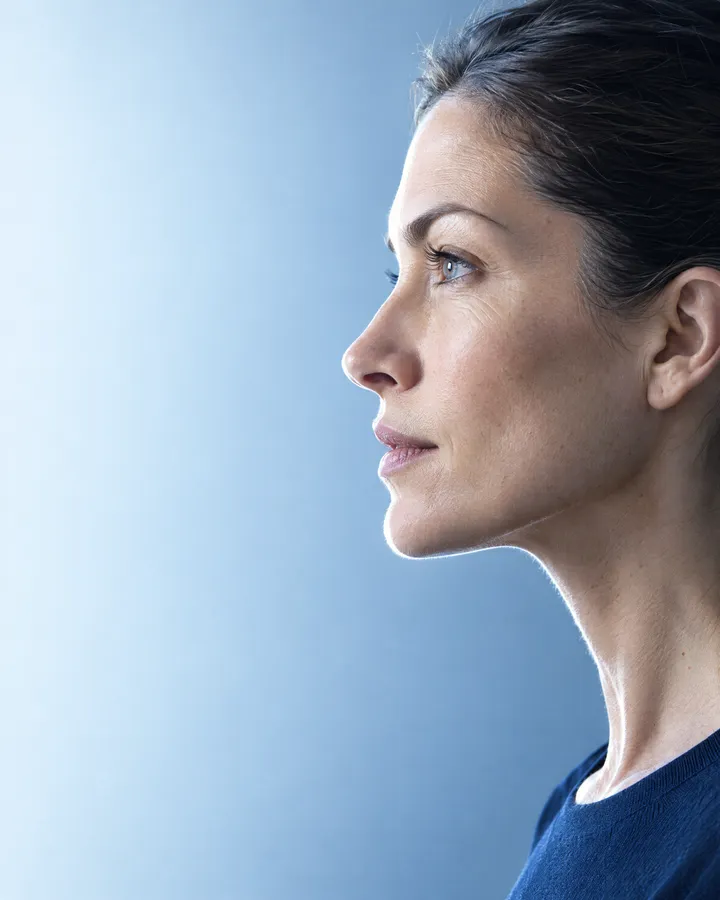Profile of a woman's jawline and neck